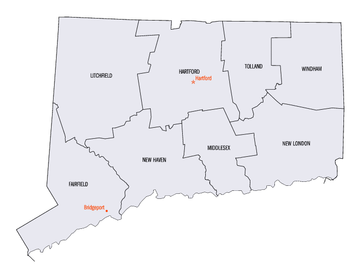 Connecticut State Counties Map