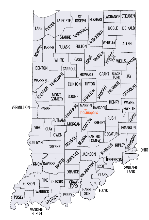 Indiana State Counties Map