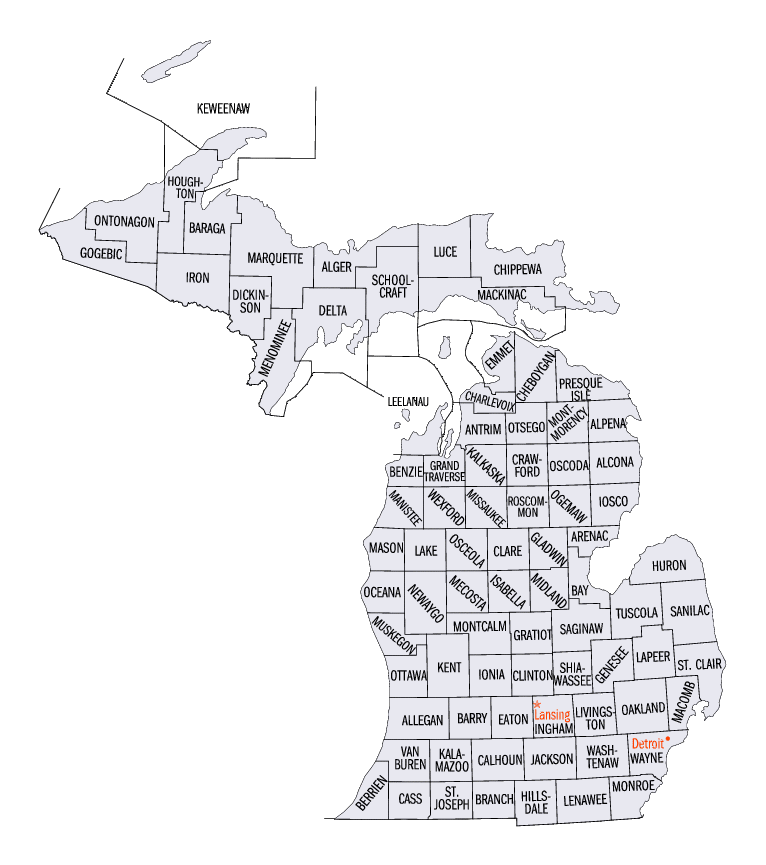 Michigan State Counties Map