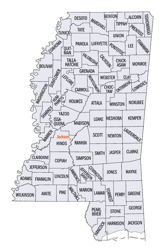 Mississippi State Counties Map