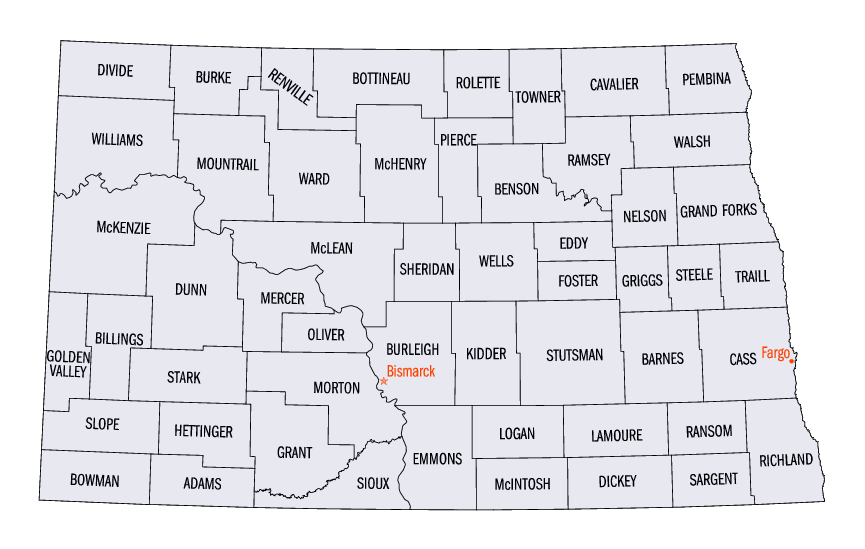 North Dakota State Counties Map