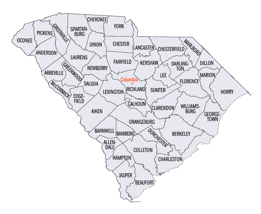 South Carolina State Counties Map