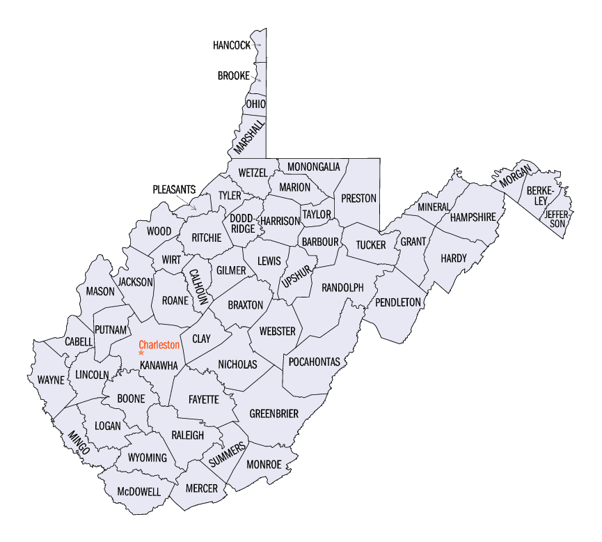 West Virginia State Counties Map